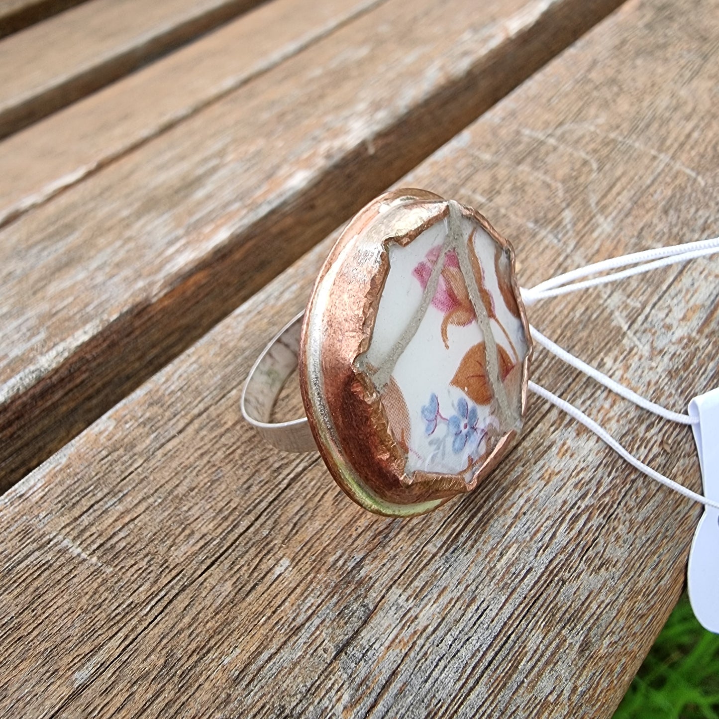 Anillo de cobre y plata, botón de rosa