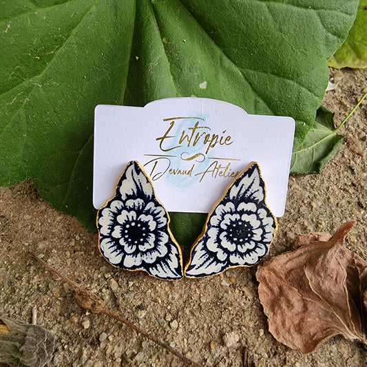 Aros perfilados, cerámica chilena diseño flor azul