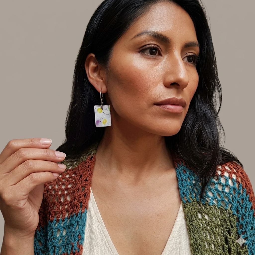 Aros de cerámica, decorados con margaritas