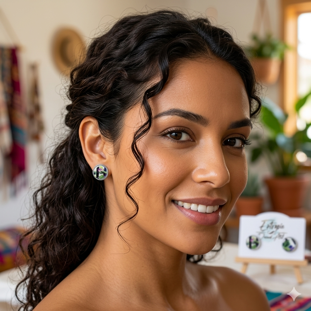 Aros stud, porcelana encapsulada colores verde y negro