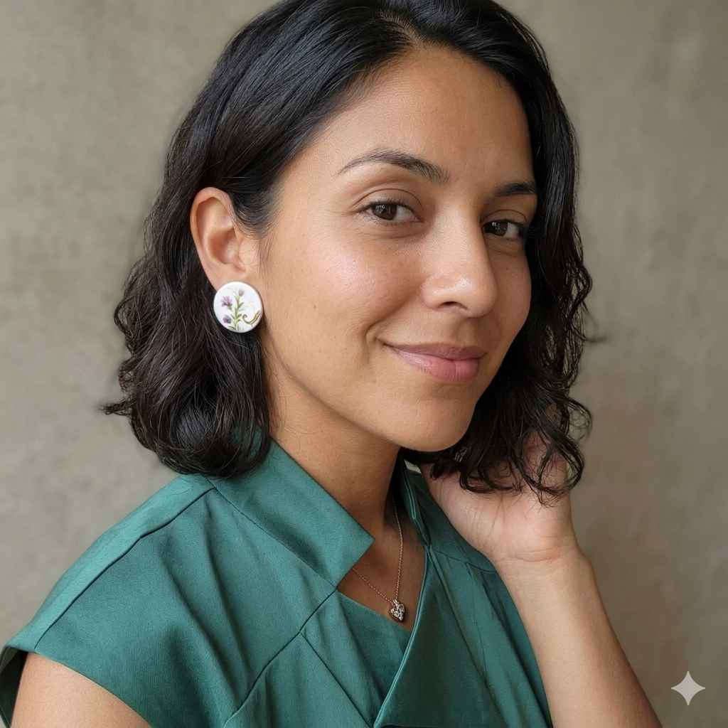 Aros stud, flores lila