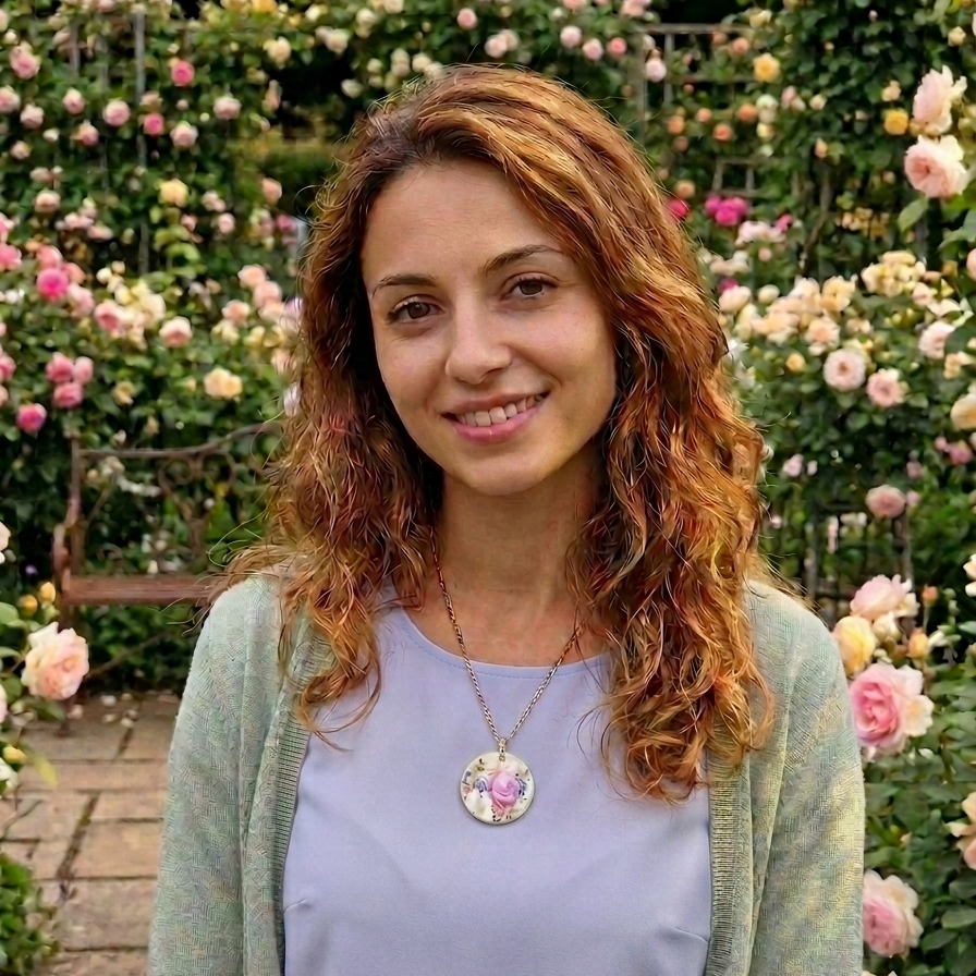 Collar con colgante redondo, rosa al centro