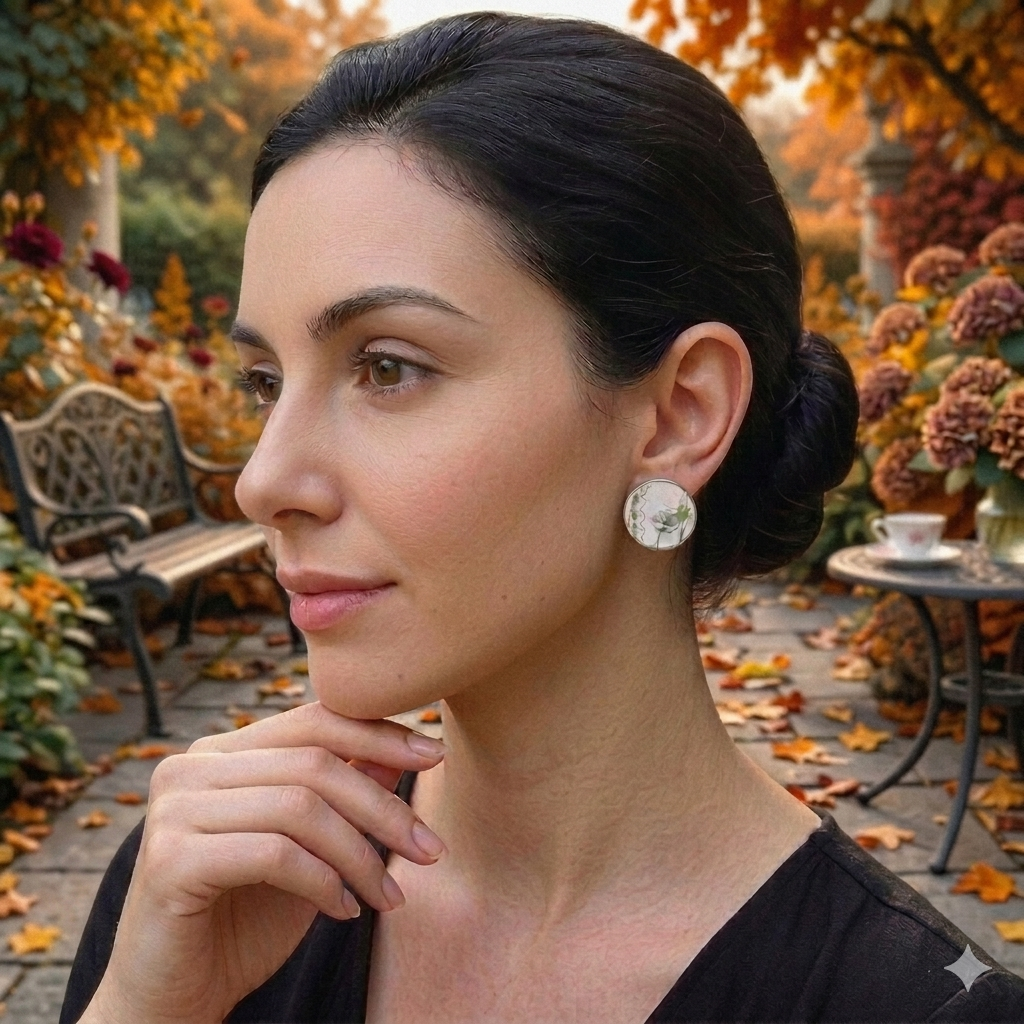 Aros stud, porcelana de origen inglés con suaves diseños florales.