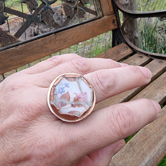 Anillo de cobre y plata, botón de rosa