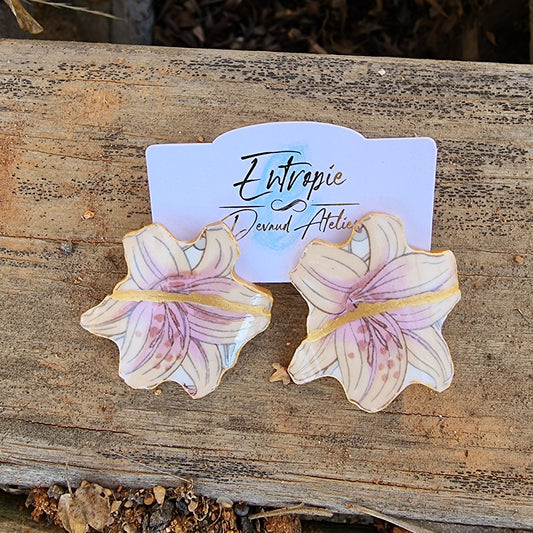 Aros stud, porcelana floral-kintsugi