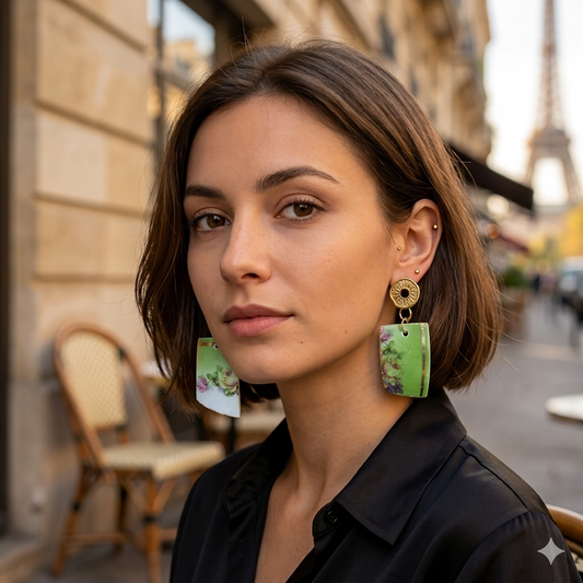 Aretes de porcelana francesa, tonalidades de verde
