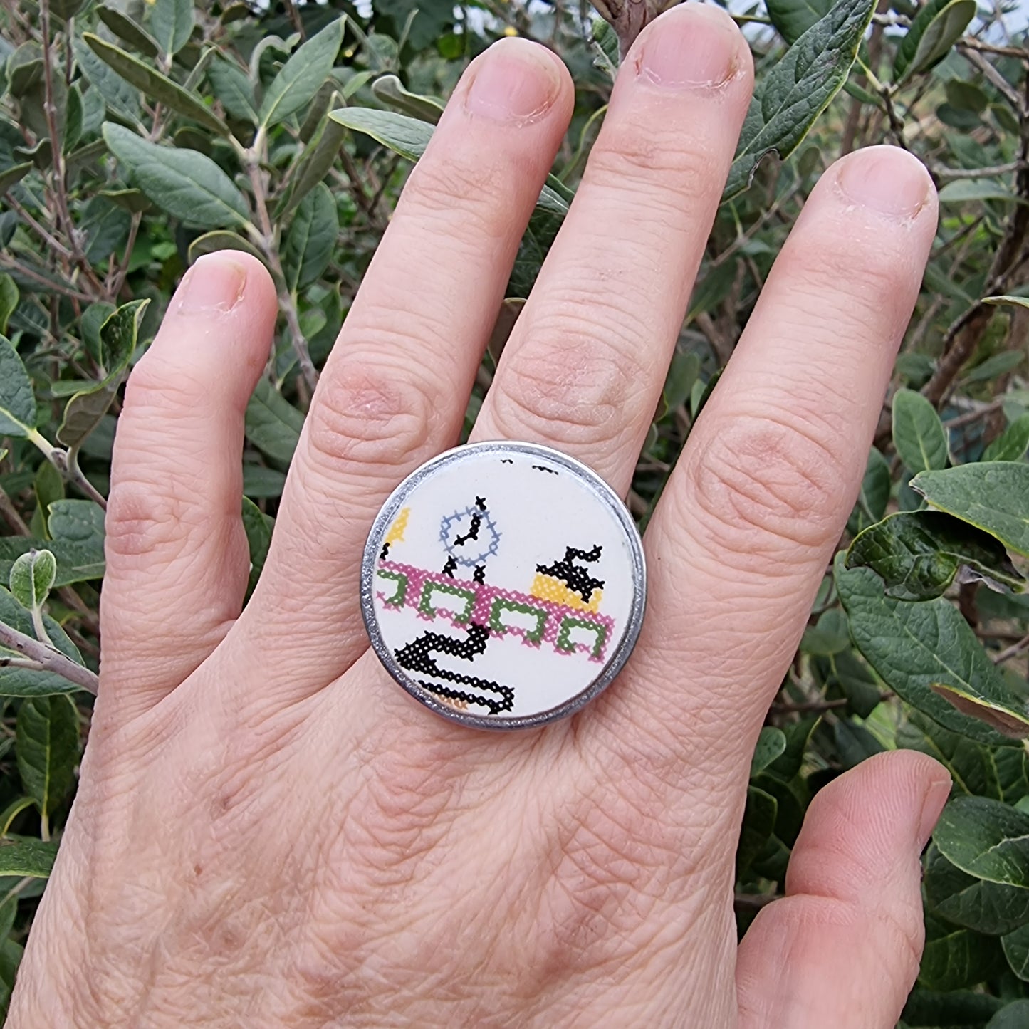 Anillo porcelana punto de cruz