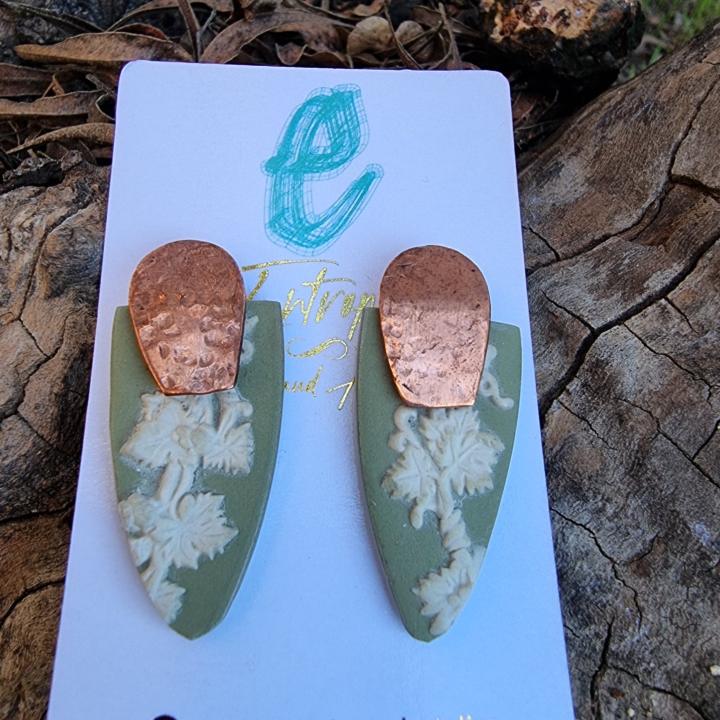 Aretes porcelana jasperware y cobre