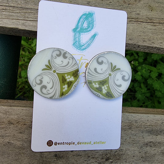 Aros stud, círculo verde  y gris