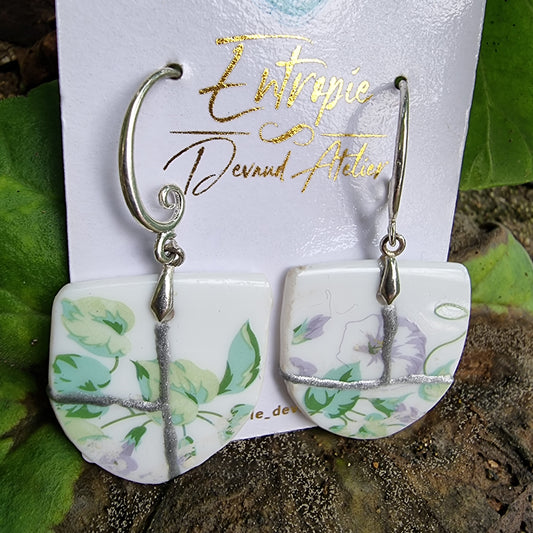 Aros milkglass con kintsugi plateado